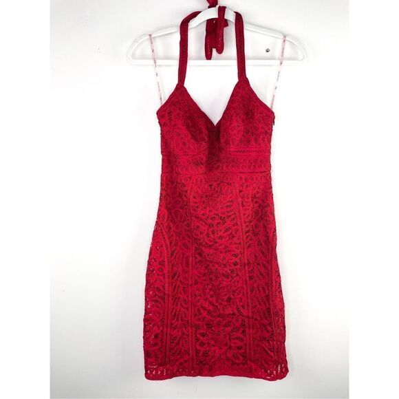 Sue Wong Intricate Red Lace Halter Dress‎ Size 2 - Picture 1 of 16